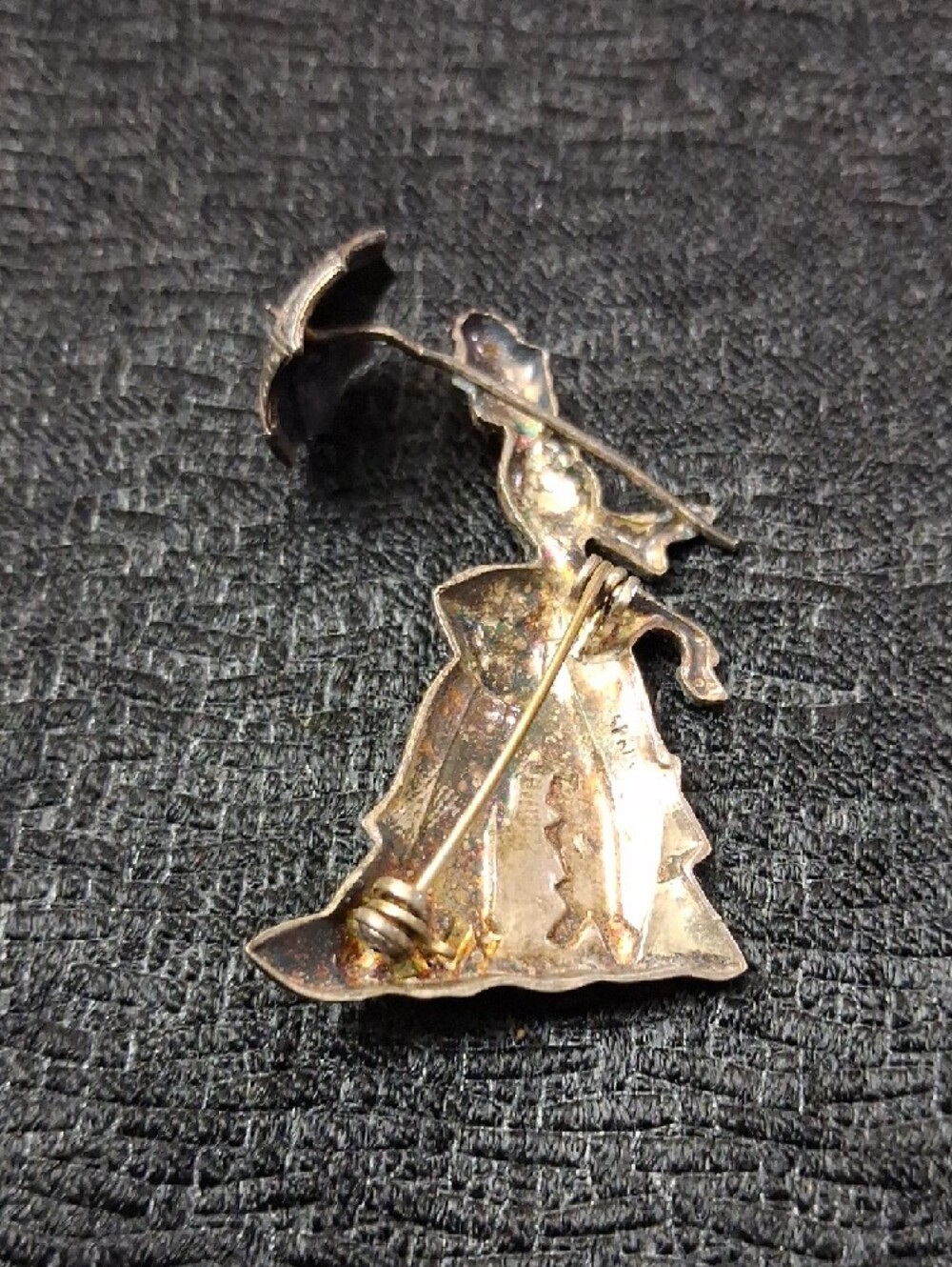 Vintage Silverplate Victorian Lady Brooch with Parasol - Picture 2 of 4